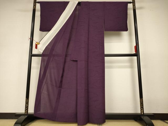 平和屋着物*夏物 色無地 雲取り紋紗 似せ紫色 正絹 逸品 AABI9934jd