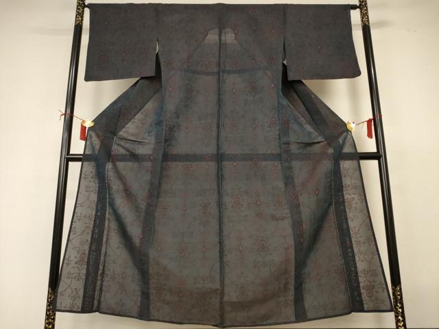 平和屋着物*夏物 お召 紗 唐草文 正絹 逸品 AABI9935jd
