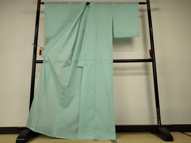 平和屋着物*夏物 色無地 琉球絣紋紗 錆青磁色 正絹 逸品 AABI9938jd