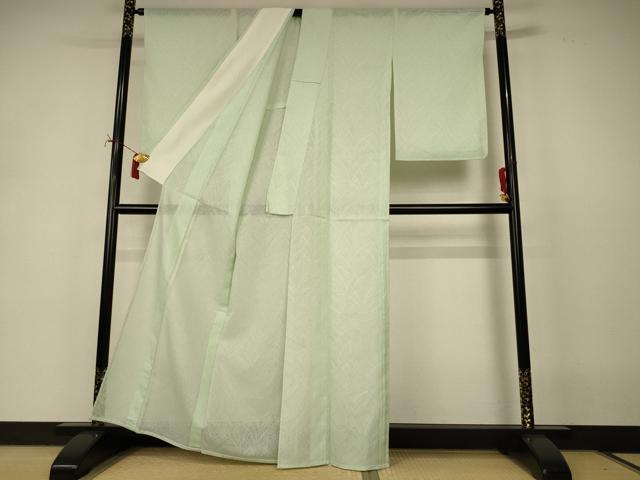 平和屋着物*夏物 色無地 草葉紋紗 夏虫色 正絹 逸品 AABI9948jd