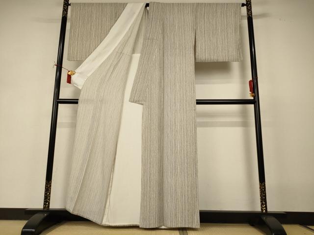 平和屋着物*夏物 染師 吉江明 江戸小紋 竪駒絽 変わり縞 反端付き 正絹 逸品 AABI9950jd