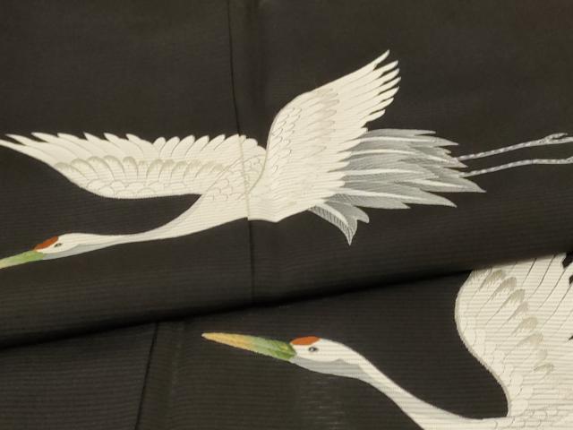 平和屋着物*夏物 黒留袖 絽 刺繍 飛鶴文 銀彩 正絹 逸品 AABI9957jd