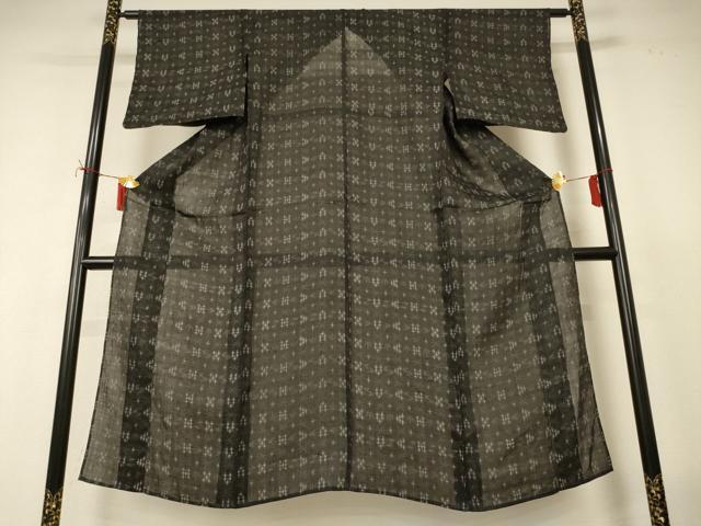 平和屋着物*夏物 上布 紗 琉球絣文 黒地 麻 逸品 AABI9963jd
