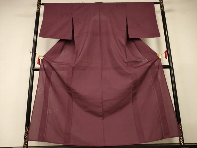 平和屋着物*夏物 色無地 縦絽 芝花紋紗 紫鳶色 正絹 逸品 AABI9964jd