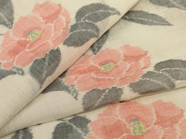 平和屋着物*夏物 小千谷ちぢみ 草花文 麻 逸品 AABI9973jd