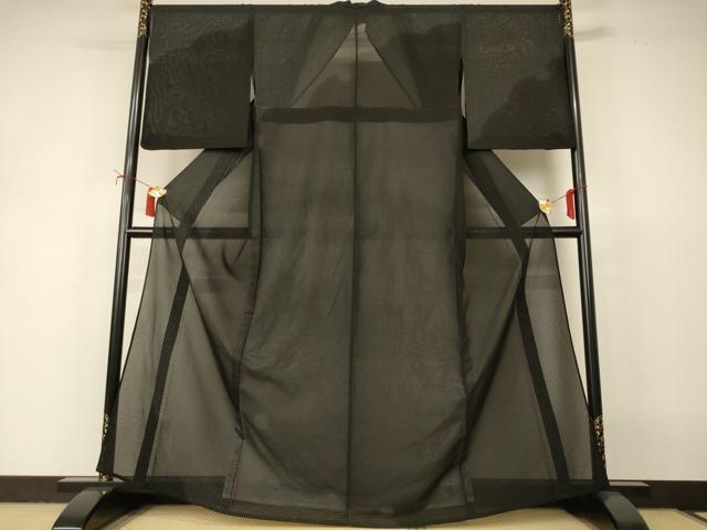 平和屋着物*夏物 訪問着 お召 紗 雪輪文 黒地 正絹 逸品 AABI9977jd