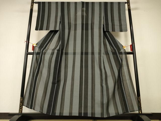 平和屋着物*夏物 結城紬 夏結城 100亀甲 縞 正絹 逸品 AABI9981jd
