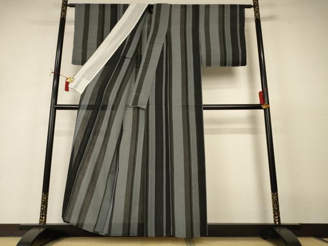 平和屋着物*夏物 結城紬 夏結城 100亀甲 縞 正絹 逸品 AABI9981jd