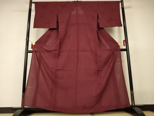 平和屋着物*夏物 色無地 舞花紋紗 葡萄茶色 正絹 逸品 AABI9983jd
