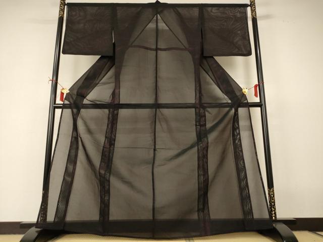平和屋着物*夏物 小紋 紗 霞文 黒地 正絹 逸品 AABI9991jd