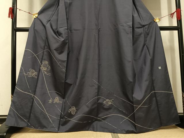 平和屋着物●訪問着 作家物 紬地 刺繍 刺し子 フクロウ 梟 正絹 逸品 AABJ0003ph