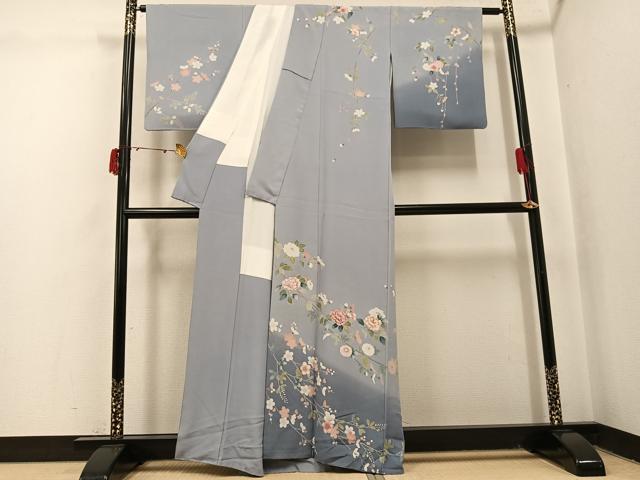 平和屋着物●訪問着 友禅 枝花文 暈し染め 正絹 逸品 AABJ0008ph