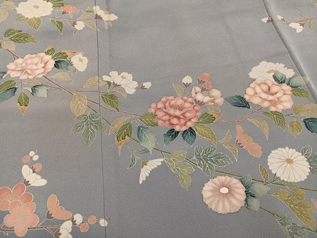 平和屋着物●訪問着 友禅 枝花文 暈し染め 正絹 逸品 AABJ0008ph