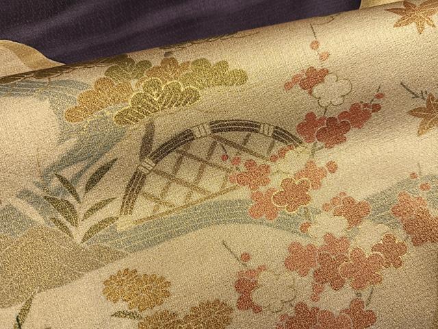 平和屋着物●訪問着 松竹梅風景文 金彩 正絹 逸品 AABJ0009ph