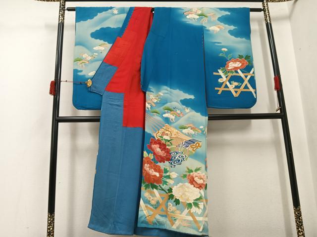 平和屋着物●アンティーク 大正ロマン 小振袖 二尺袖 刺繍 草花文 暈し染め 正絹 逸品 AABJ0016ph