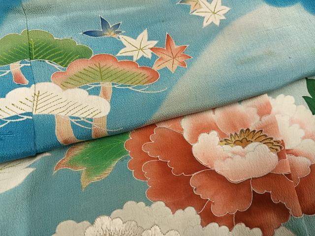 平和屋着物●アンティーク 大正ロマン 小振袖 二尺袖 刺繍 草花文 暈し染め 正絹 逸品 AABJ0016ph