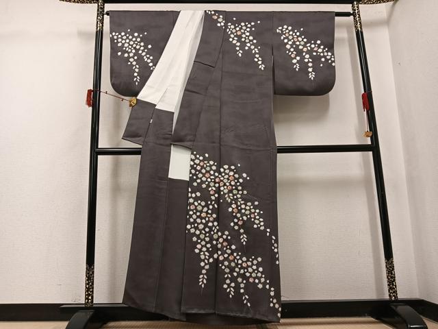 平和屋着物●訪問着 駒刺繍 絞り 枝花文 金彩 小田急百貨店扱い 正絹 逸品 AABJ0017ph