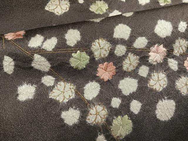 平和屋着物●訪問着 駒刺繍 絞り 枝花文 金彩 小田急百貨店扱い 正絹 逸品 AABJ0017ph