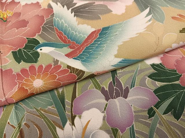 平和屋着物●豪華振袖 友禅 花鳥文 暈し染め 金彩 正絹 逸品 AABJ0019ph