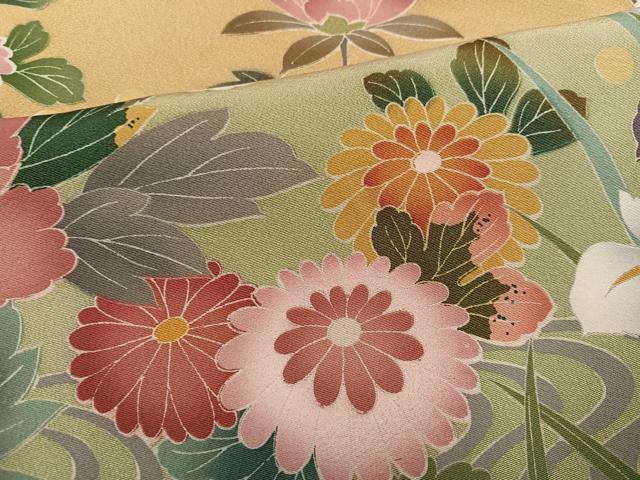 平和屋着物●豪華振袖 友禅 花鳥文 暈し染め 金彩 正絹 逸品 AABJ0019ph