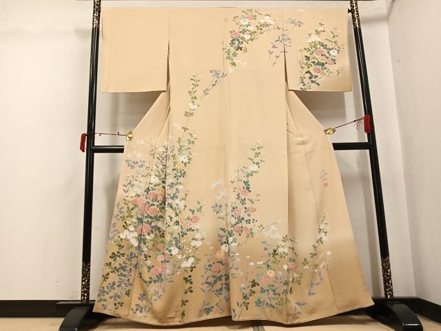 平和屋着物●訪問着 友禅 作家物 粋峰 枝花文 暈し染め さが美扱い 正絹 逸品 AABJ0023ph