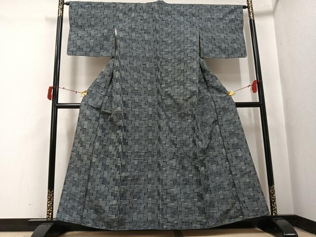 平和屋着物●上質な紬 幾何学文様 正絹 逸品 AABJ0036ph