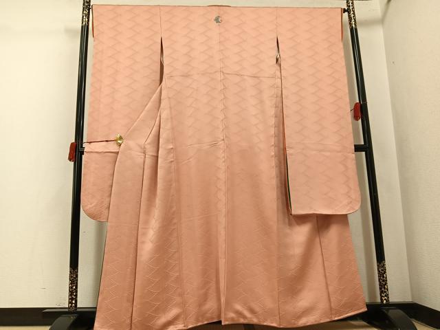 平和屋着物●豪華振袖 色無地 立波地紋 水柿色 正絹 逸品 AABJ0044ph