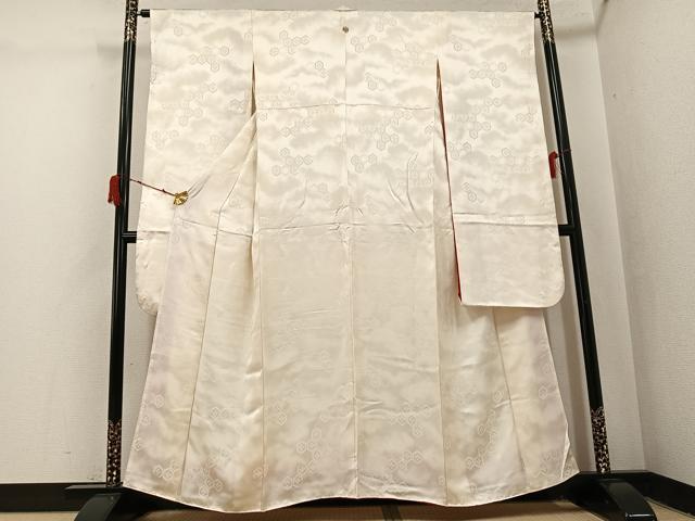 平和屋着物●豪華振袖 色無地 亀甲花地紋 練色 正絹 逸品 AABJ0045ph