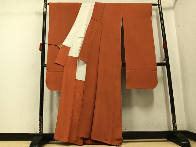 平和屋着物●豪華振袖 色無地 樺色 正絹 逸品 AABJ0047ph