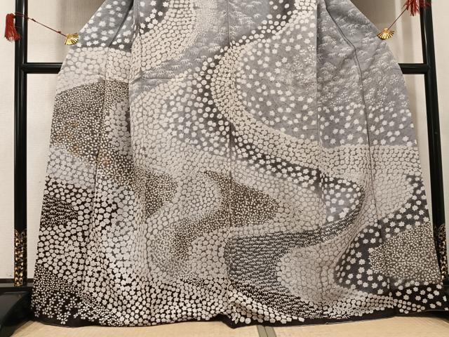 平和屋着物●訪問着 中国三大刺繍 相良刺繍 絞り 花尽くし 銀通し地 正絹 逸品 AABJ0065ph