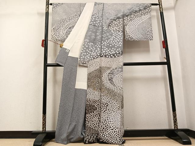平和屋着物●訪問着 中国三大刺繍 相良刺繍 絞り 花尽くし 銀通し地 正絹 逸品 AABJ0065ph