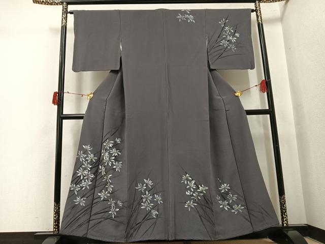 平和屋着物●訪問着 手描き 草花文 金彩 鬼しぼ縮緬 正絹 逸品 AABJ0078ph