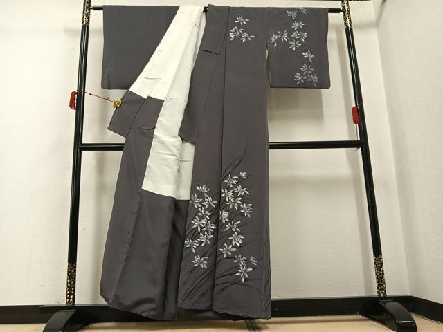 平和屋着物●訪問着 手描き 草花文 金彩 鬼しぼ縮緬 正絹 逸品 AABJ0078ph