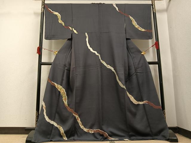 平和屋着物●訪問着 駒刺繍 道長草花文 金彩 ロング丈 正絹 逸品 未使用 AABJ0079ph
