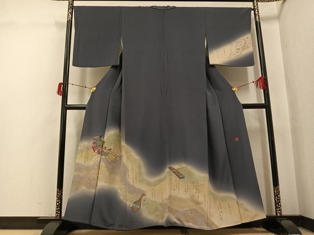 平和屋着物●友禅作家 河野栖山 訪問着 女人楽器文 暈し染め 金彩 正絹 逸品 AABJ0083ph