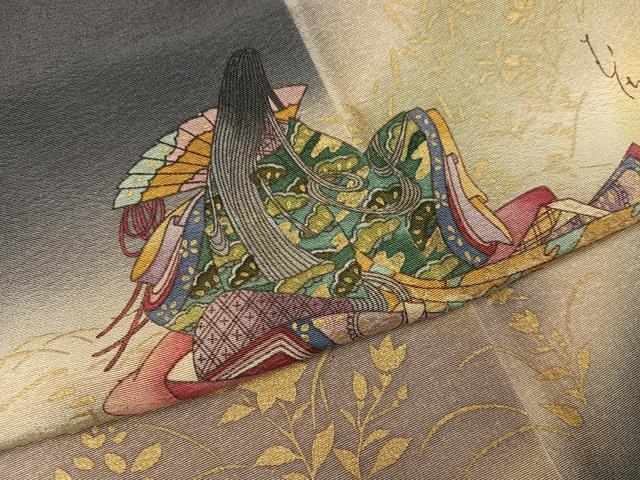 平和屋着物●友禅作家 河野栖山 訪問着 女人楽器文 暈し染め 金彩 正絹 逸品 AABJ0083ph