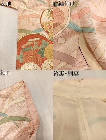 平和屋着物●豪華振袖 駒刺繍 草花文 金彩 正絹 逸品 AABJ0084ph