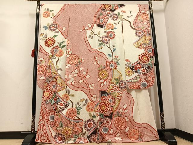 平和屋着物●豪華振袖 絞り 草花文 金彩 正絹 逸品 AABJ0085ph
