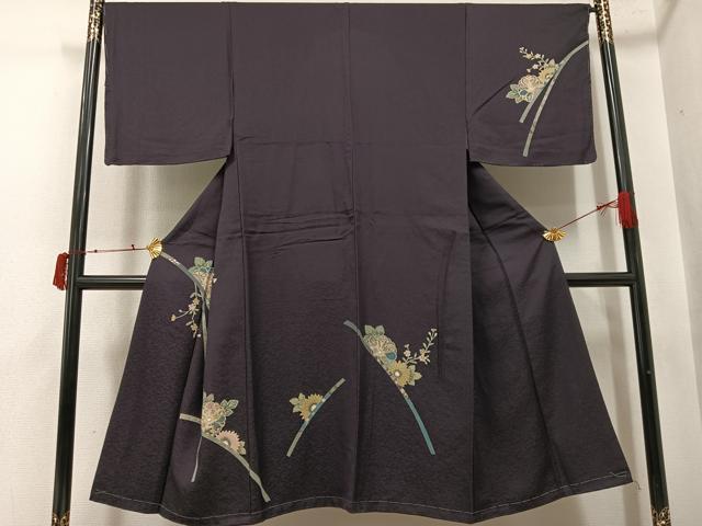 平和屋着物●男性 訪問着 友禅 草花文 背抜き仕立て 正絹 逸品 AABJ0087ph