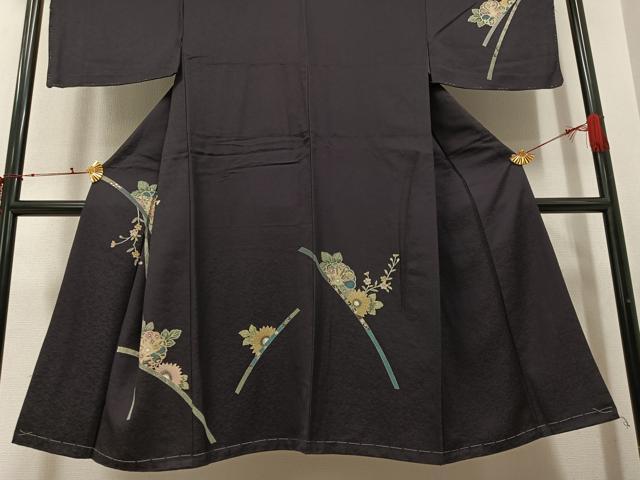 平和屋着物●男性 訪問着 友禅 草花文 背抜き仕立て 正絹 逸品 AABJ0087ph
