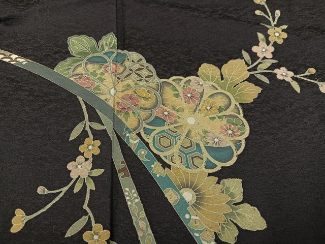 平和屋着物●男性 訪問着 友禅 草花文 背抜き仕立て 正絹 逸品 AABJ0087ph