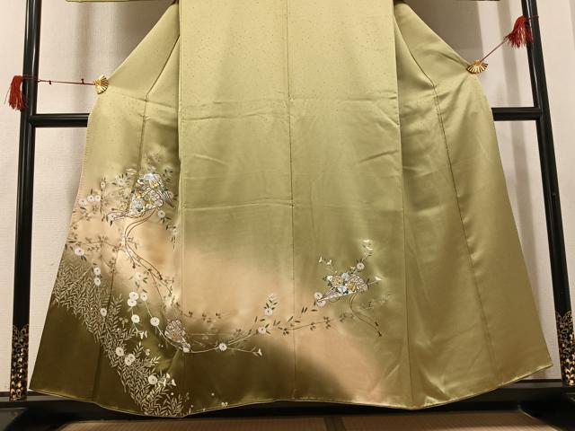 平和屋着物●訪問着 枝花檜扇文 暈し染め 金銀彩 正絹 逸品 AABJ0088ph