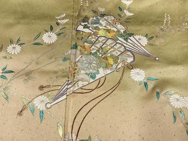 平和屋着物●訪問着 枝花檜扇文 暈し染め 金銀彩 正絹 逸品 AABJ0088ph