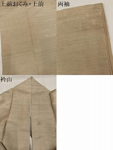 平和屋着物●上質な紬 色無地 白橡色 正絹 逸品 AABJ0095ph