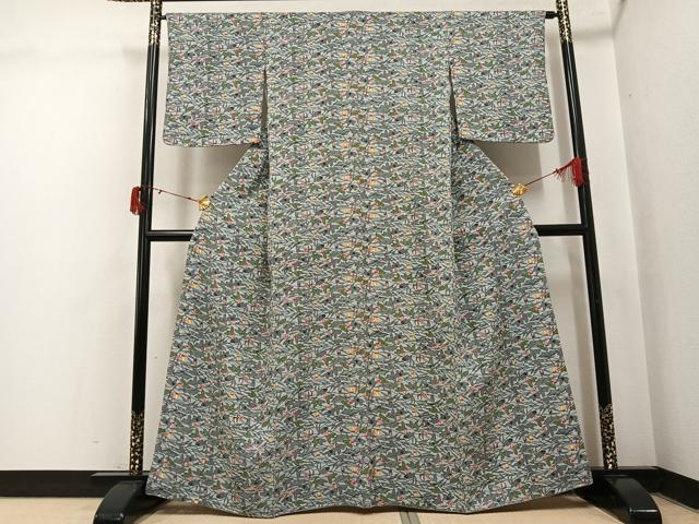 平和屋着物●本場琉球紅型 藤村玲子 小紋 草花文 正絹 逸品 AABJ0100ph