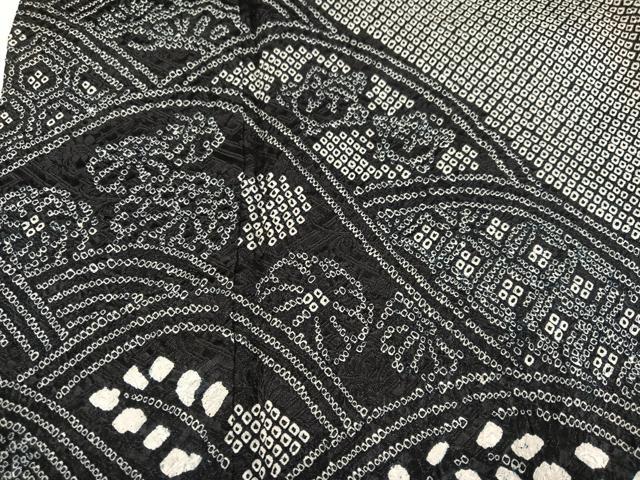 平和屋着物●訪問着 総絞り 立波花文 黒地 正絹 逸品 AABJ0104ph