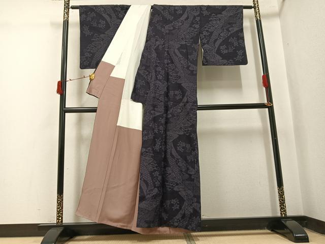 平和屋着物●本場結城紬 重要無形文化財 吉祥草花文 正絹 逸品 AABJ0105ph