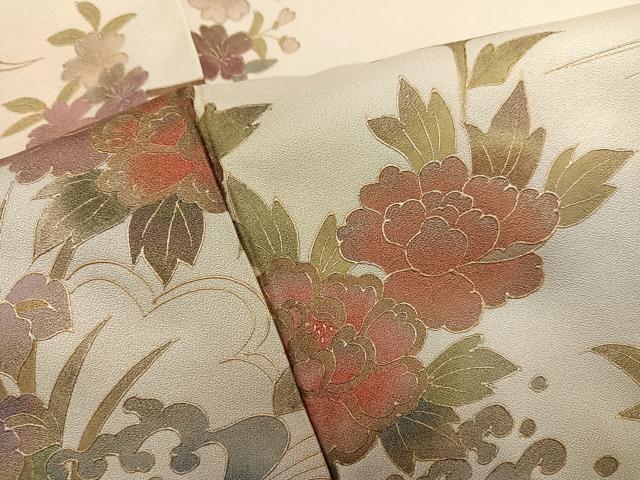 平和屋着物●訪問着 鴛鴦草花文 金彩 正絹 逸品 AABJ0106ph