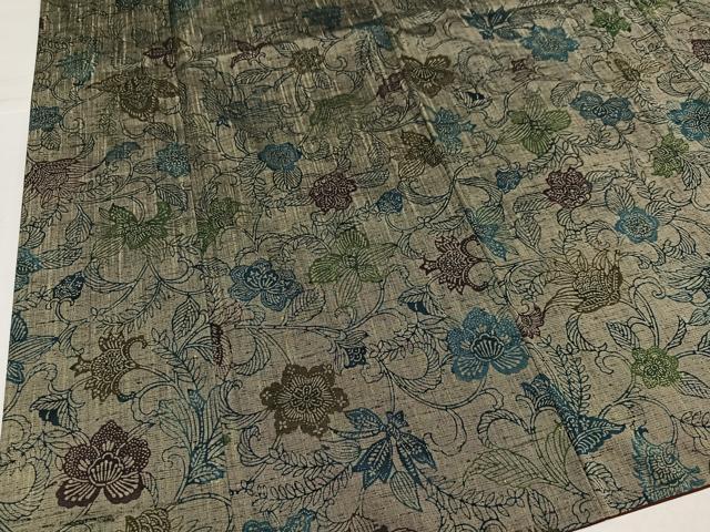 平和屋着物●上質な小紋 紬地 型染め 更紗唐草文 正絹 逸品 AABJ0108ph