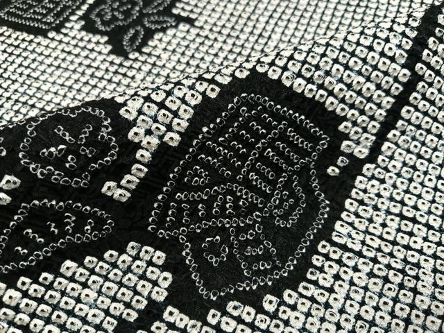 平和屋着物●本疋田絞り 小紋 松竹梅風景文 黒地 正絹 逸品 AABJ0109ph